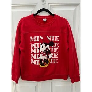 Disney Minnie Mouse Graphic Sweatshirt Red Crew Neck Pullover XL RN 71868
